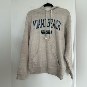 EUC Miami Beach Sz: M Oatmeal Pullover Drawstring Hoodie Kangaroo Pocket.